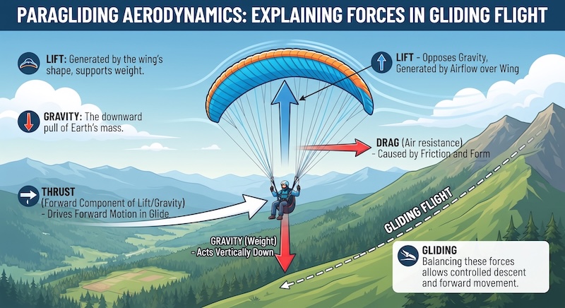 Paragliding 4 forces of flight diagram